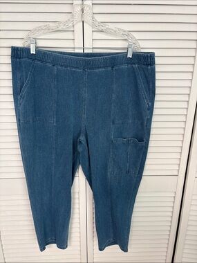 Denim & Co. Petite Comfy Knit Air Tapered Cargo Crop Pant 1X